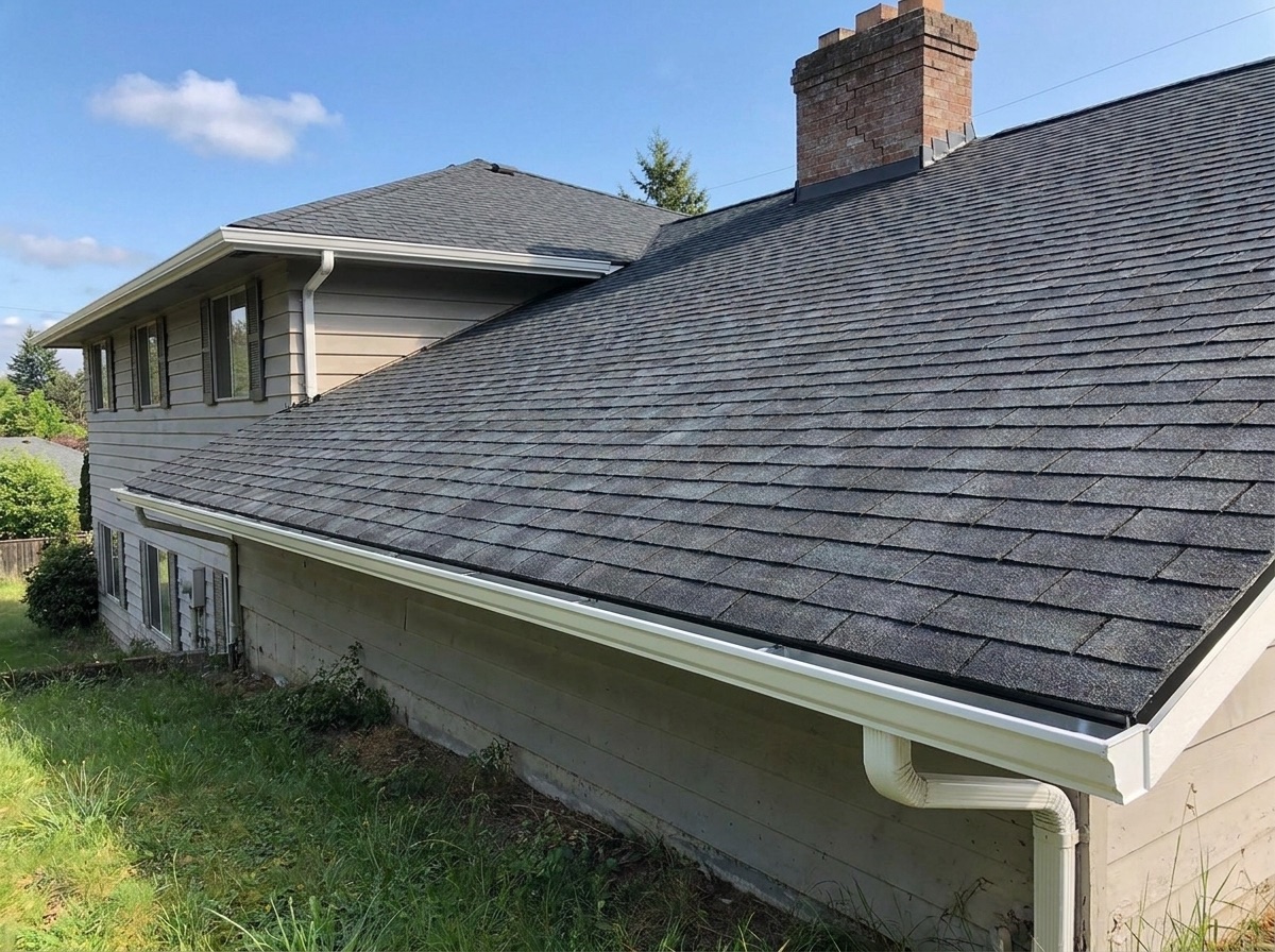 New charcoal architectural shingle roof after replacement