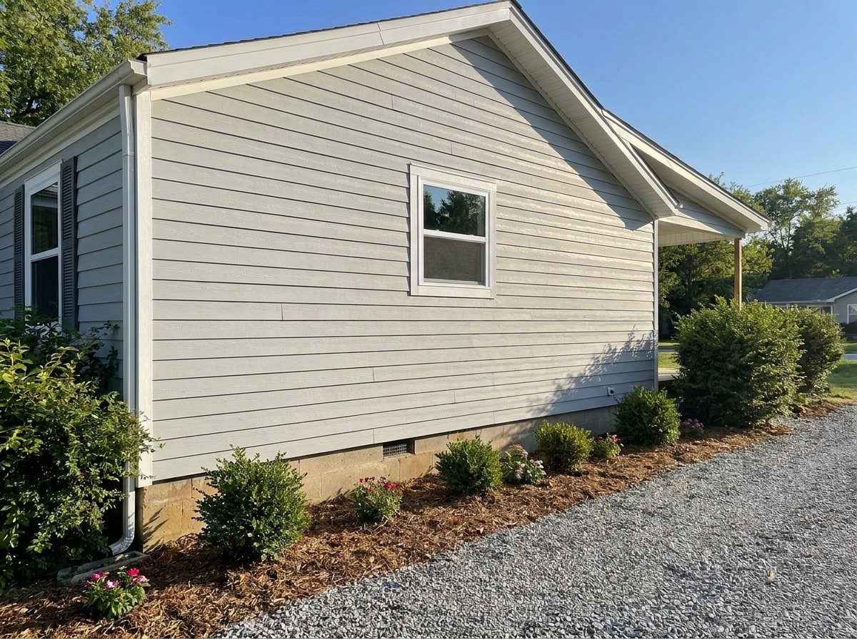 Fresh gray fiber-cement siding after replacement