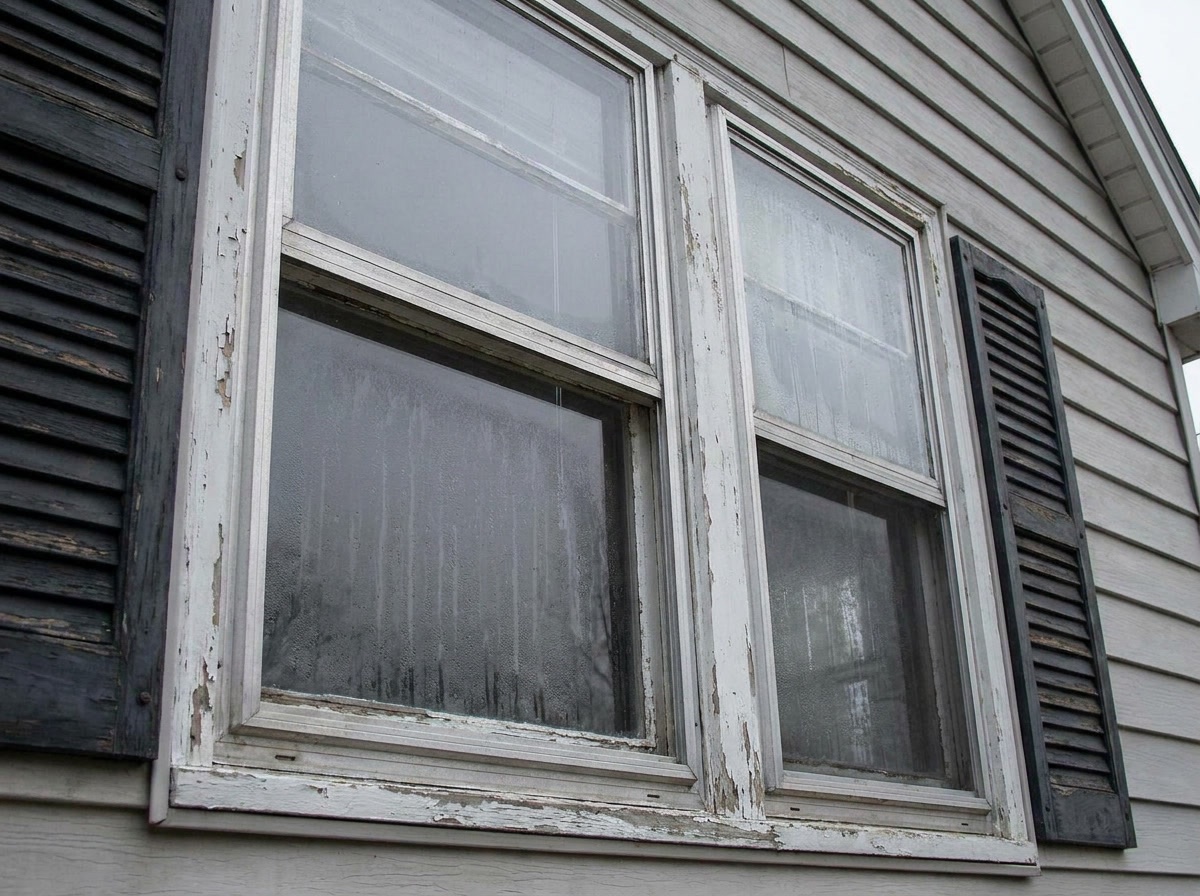 Foggy old windows before replacement